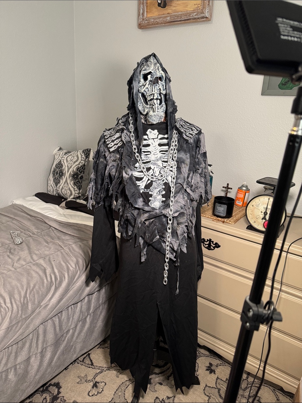 Source Unknown Youth Skeleton Ghoul grim Reaper 7pc Halloween Costume Sz XL